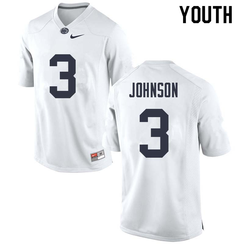 Youth #3 Donovan Johnson Penn State Nittany Lions College Football Jerseys Sale-White - Click Image to Close